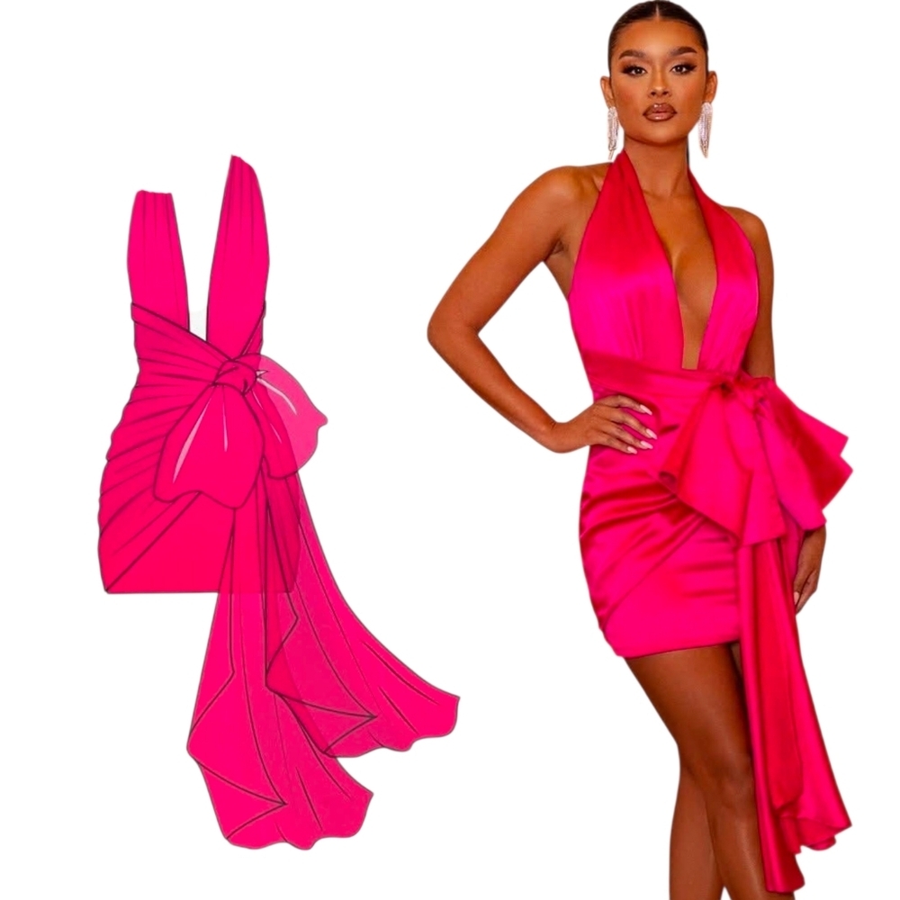 Birthday Wish: Pink Satin Plunge Mini Dress
